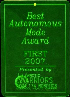 Best Autonomous Mode Award, given by the Arctic Warriors