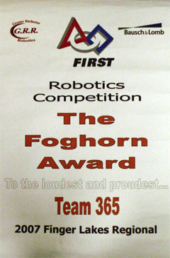 Greater Rochester Robotics' Foghorn Award!