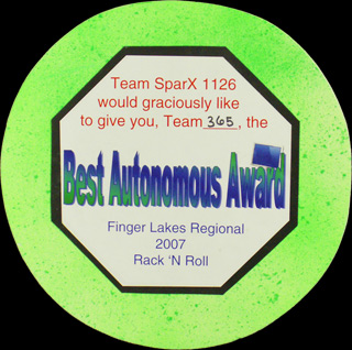 Best Autonomous Mode Award, given by Team SparX