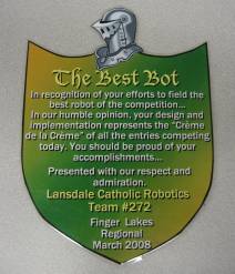 The Best Bot Award, given by Team 272, Lansdale Catholic Robotics