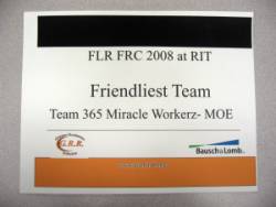 Friendliest Award, given by Team 340, Greater Rochester Rototics.
