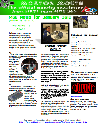January 2013 Newsletter Front Page