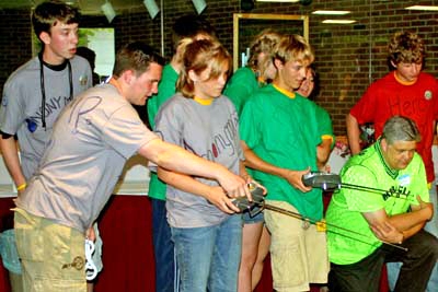 Students controlling robots